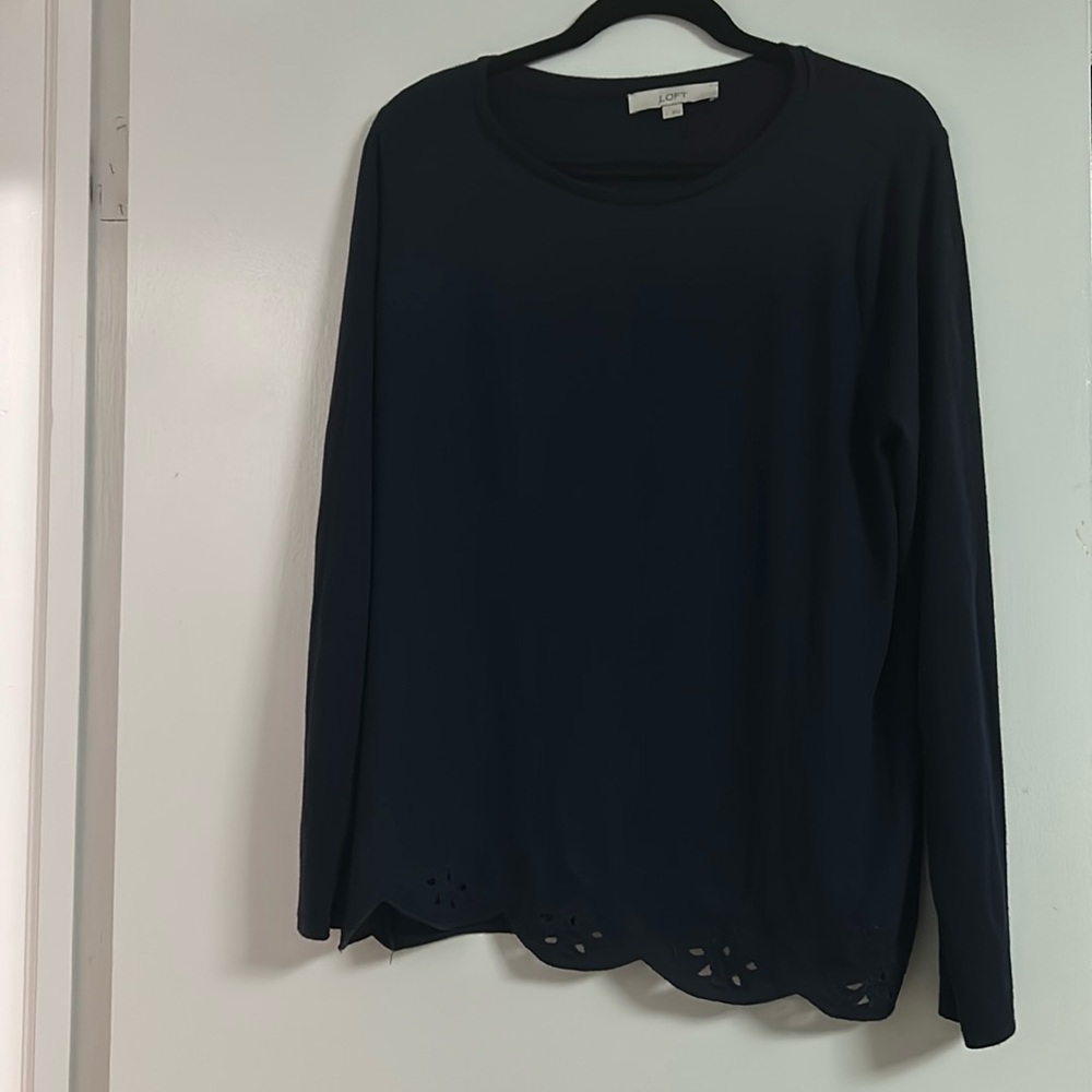 Navy scalloped bottom long sleeve shirt from loft.